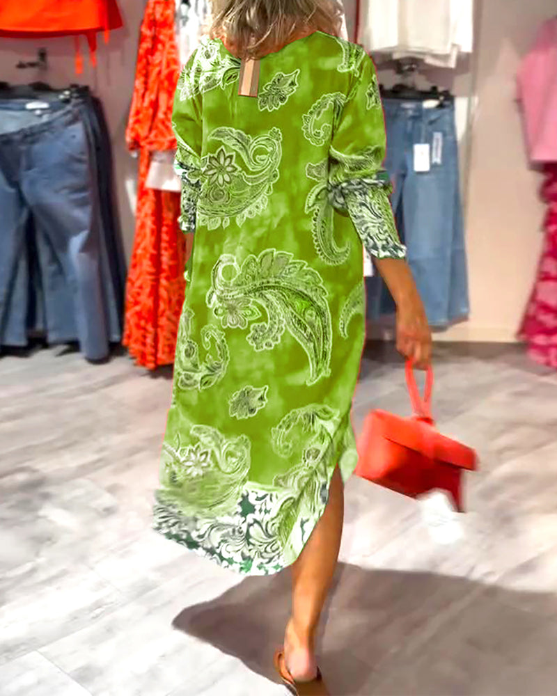 Jurk Staande Kraag Lange Mouw Cashew Print