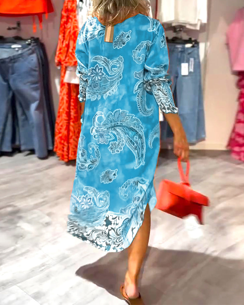 Jurk Staande Kraag Lange Mouw Cashew Print
