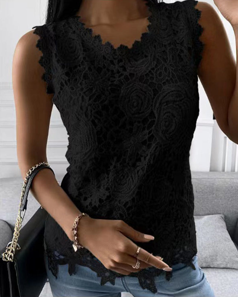 Elegante tanktop van effen kwaliteit met kant