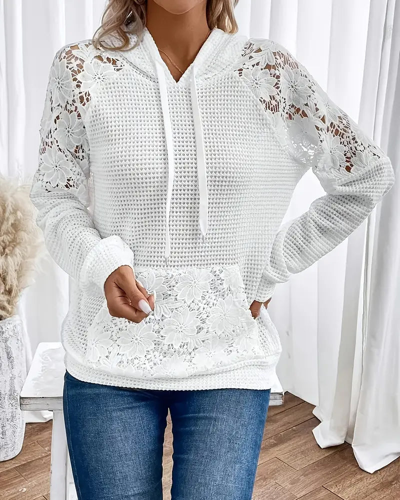 Hoodie V-Hals Lange Mouwen Kant Casual