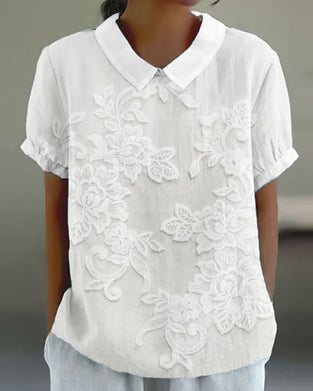 Blouse Met Revers Print Effen Kleur