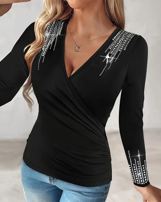 Top Modieus V-Hals Diamant Lange Mouw
