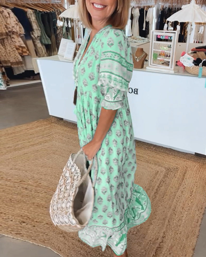 Casual jurk met V-hals en halve mouwen met print