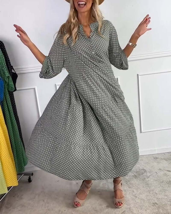 Jurk Halve Mouwen Polkadot Recht Model