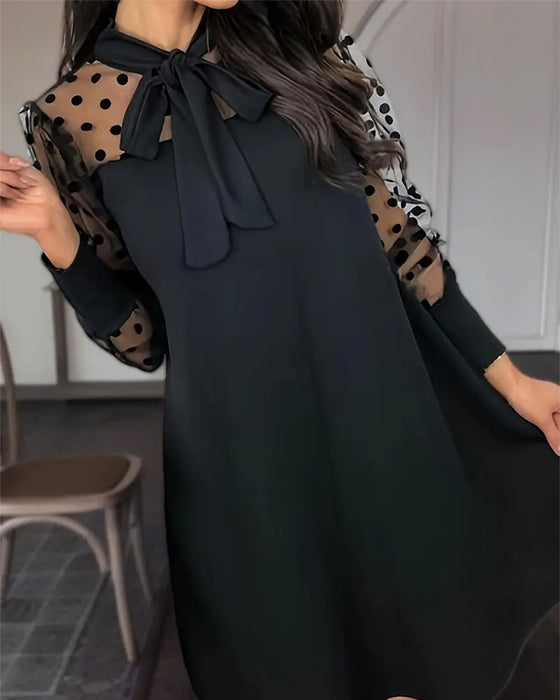 Elegante Effen Kleur Jurk Met Lintstiksel