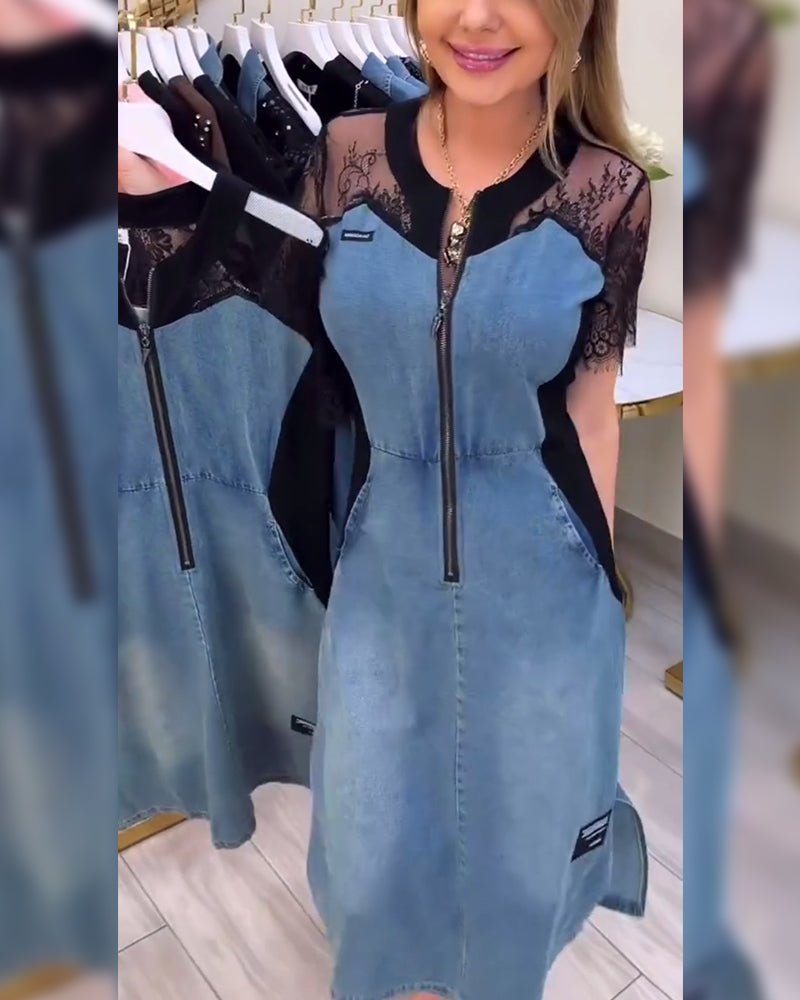 Jurk Met Kantmouwen En Modieus Design