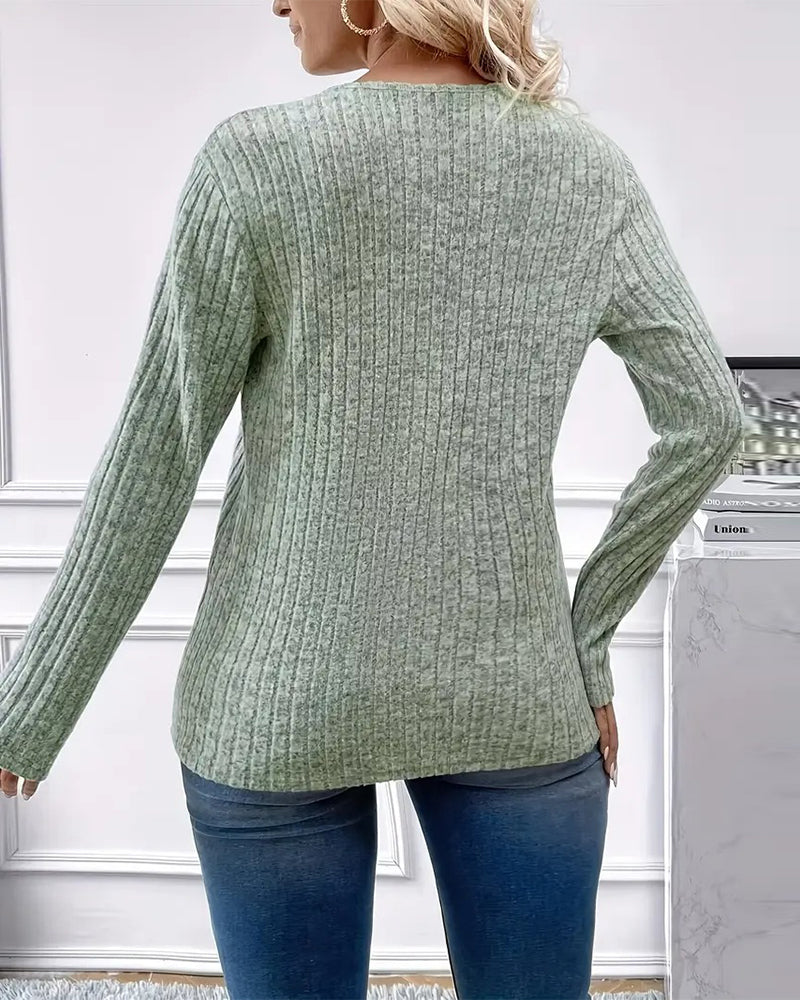 Top V-Hals Ribbelig Lange Mouwen