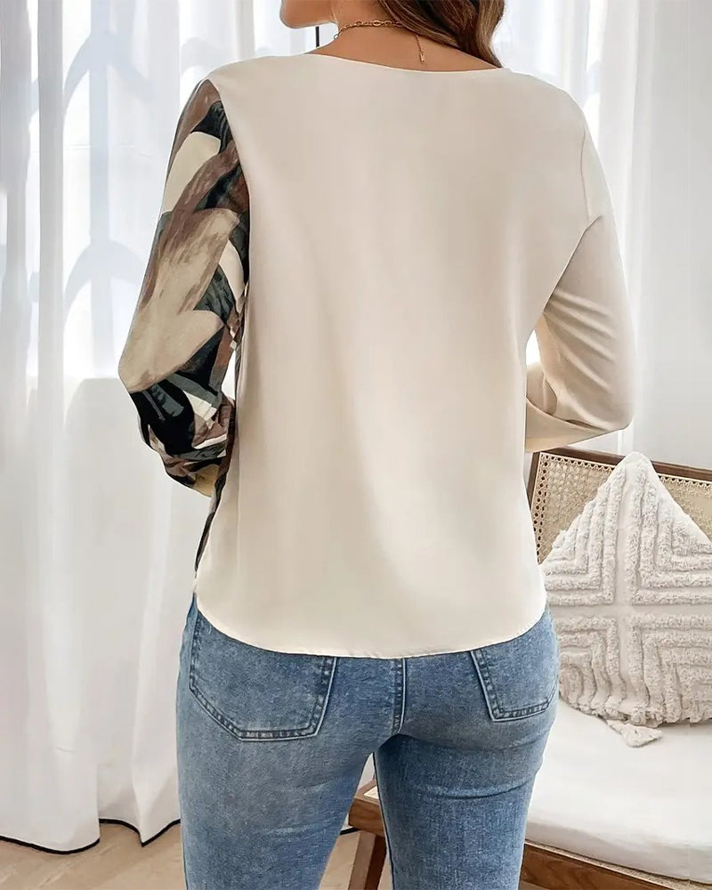 Top Patchwork Gedrukte Ronde Hals