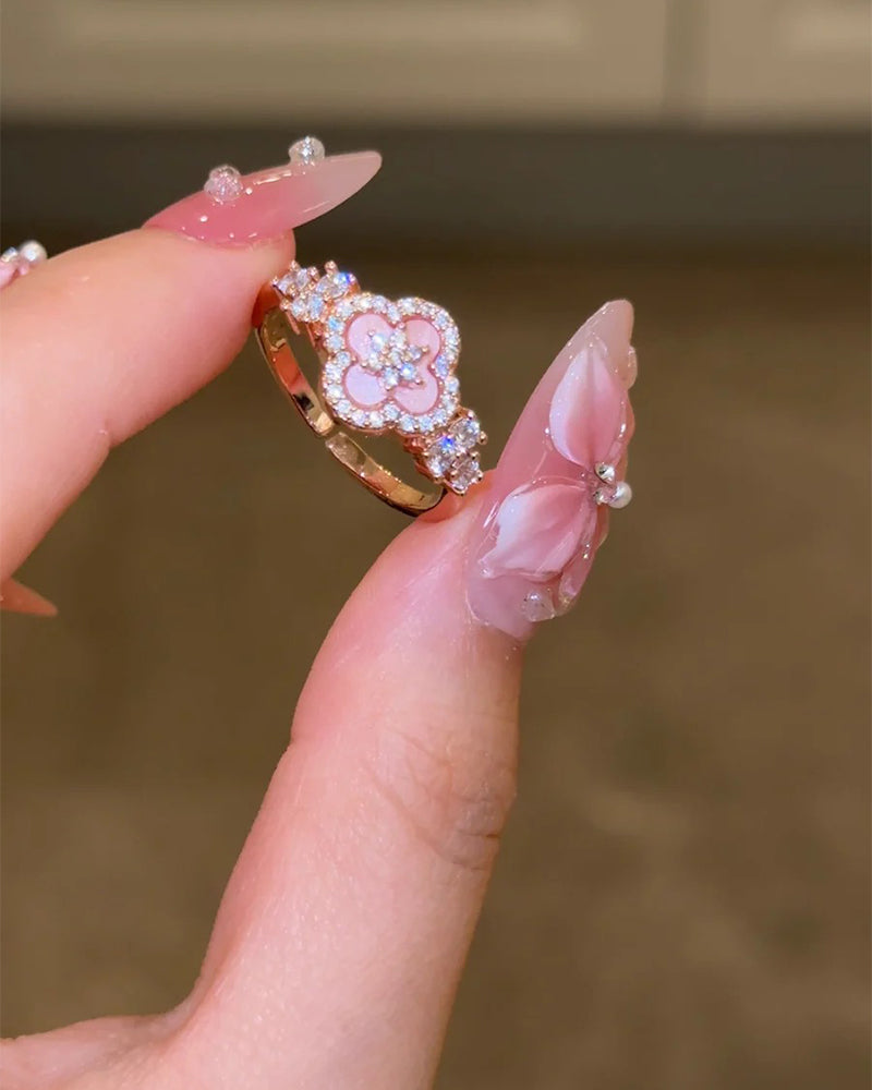Ring & Armband Roze Schelp Klavertjevier