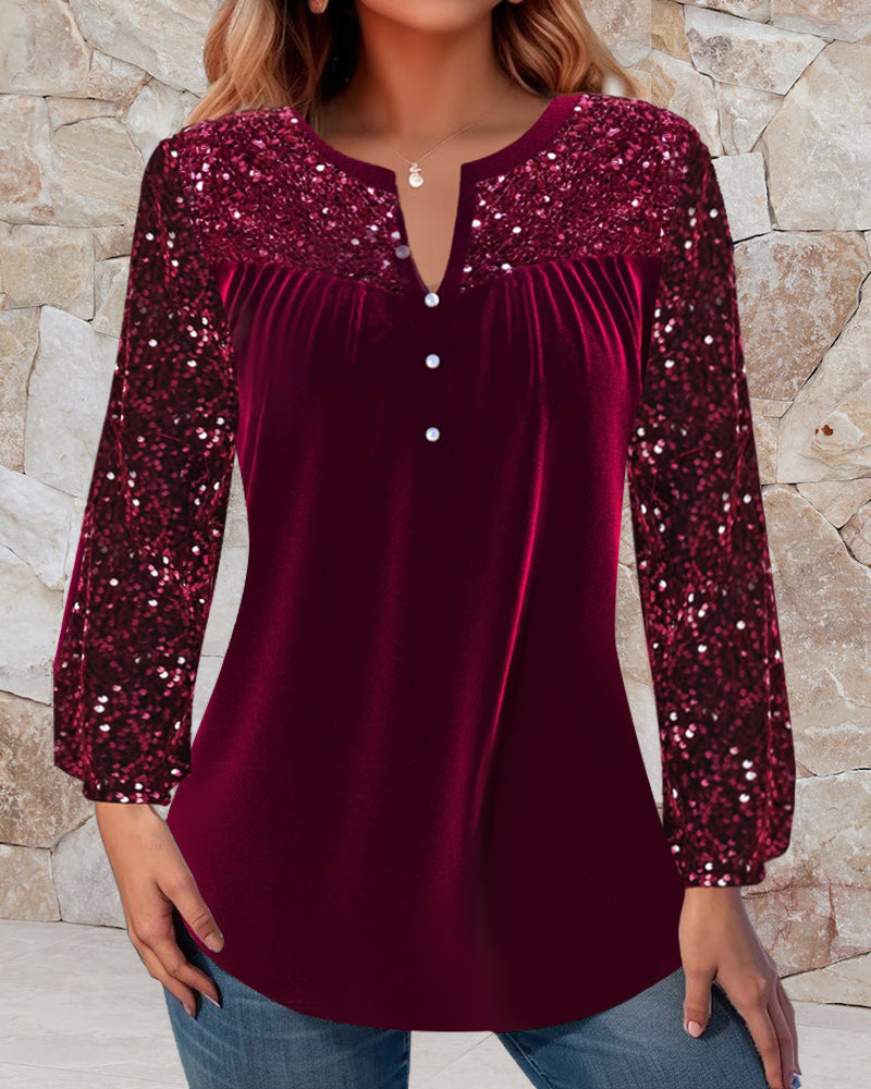 V-hals geplooide pailletten elegante top