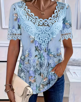 T-Shirt Bloemenprint Modieus Korte Mouw