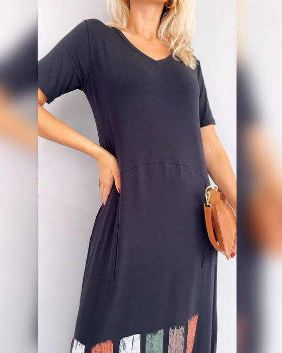 Jurk V-Hals Bedrukt Split Casual Korte Mouwen