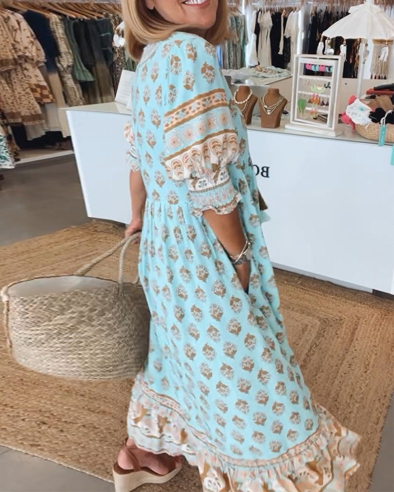 Casual jurk met V-hals en halve mouwen met print