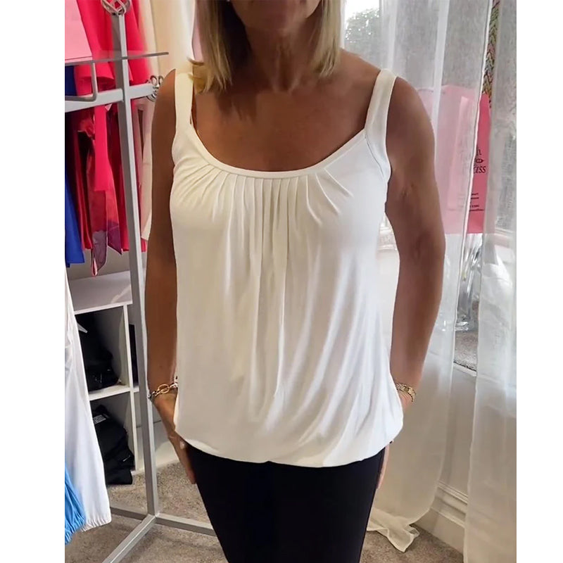 Casual mouwloze top met plooi en effen kleur