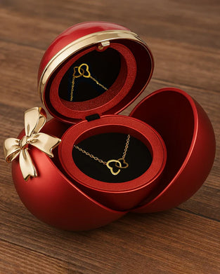 Ball Rose Box - Met Gegraveerde Dubbele Hart Ketting