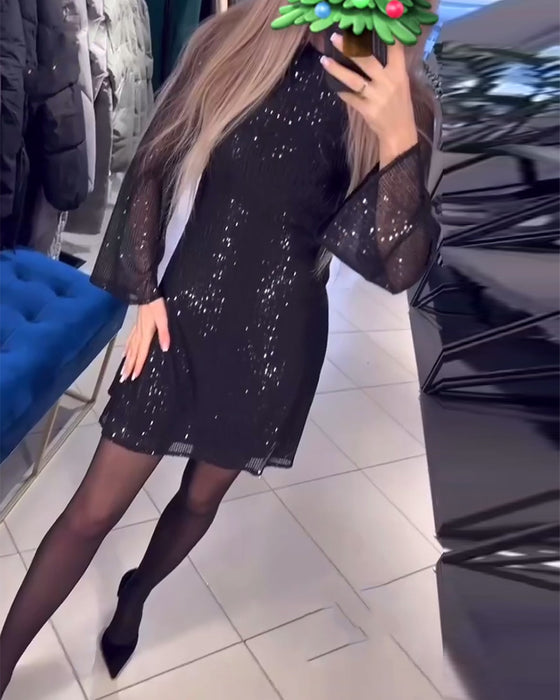 Jurk Temperament Pailletten Lange Mouwen Slim