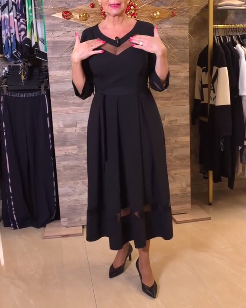 Jurk mode v-hals mesh stiksels