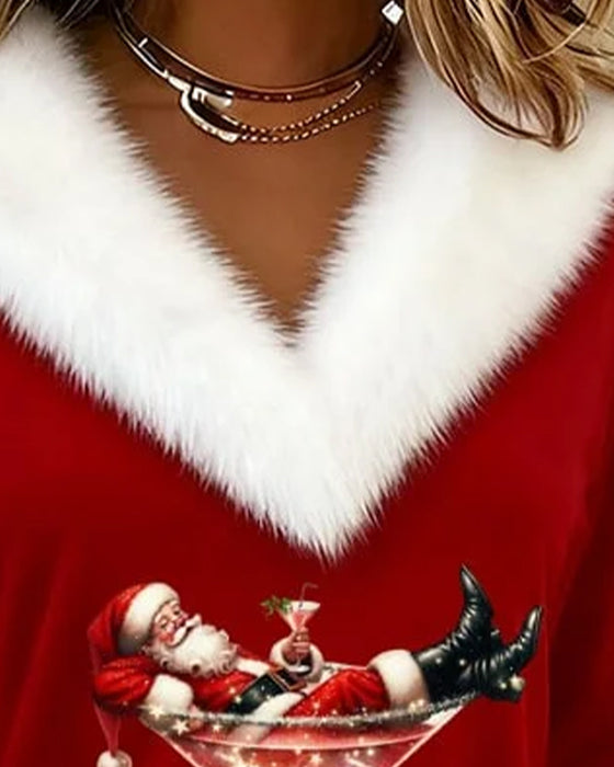 Top Pluche Kerstprint Mouwlang