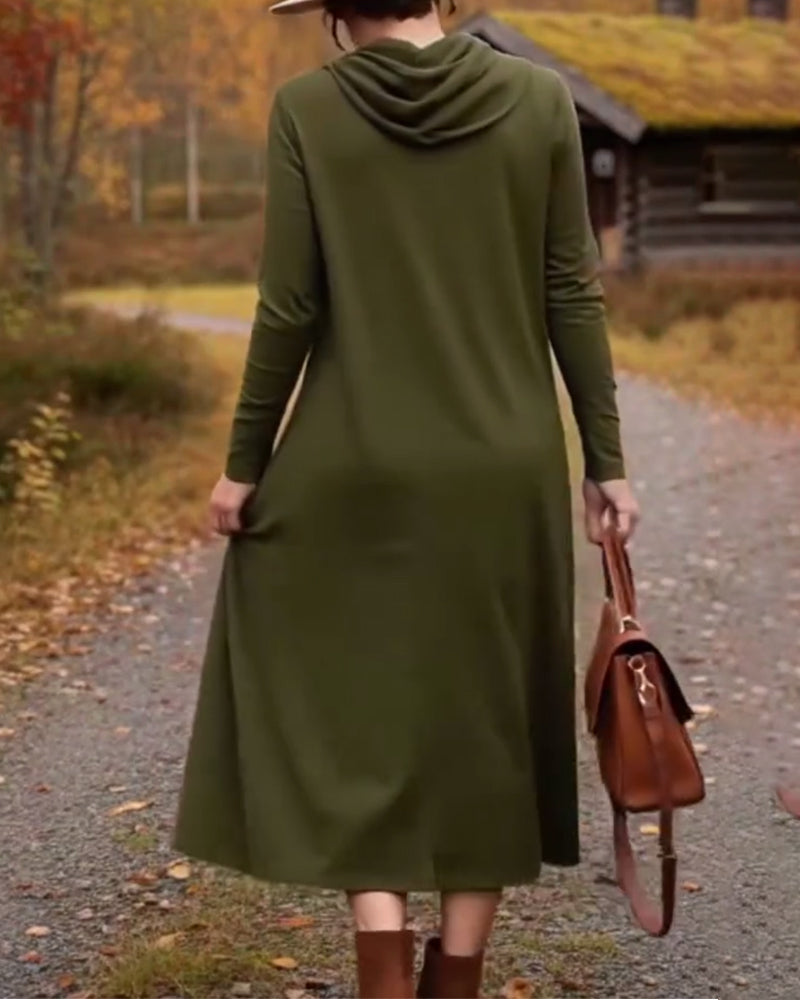 Casual jurk, eenvoudig, effen kleur, zak