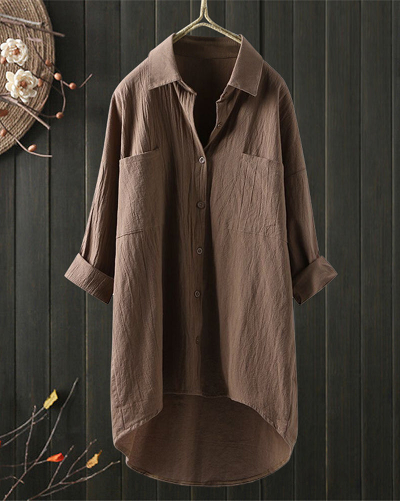 Losse blouse met effen kleur met lange mouwen
