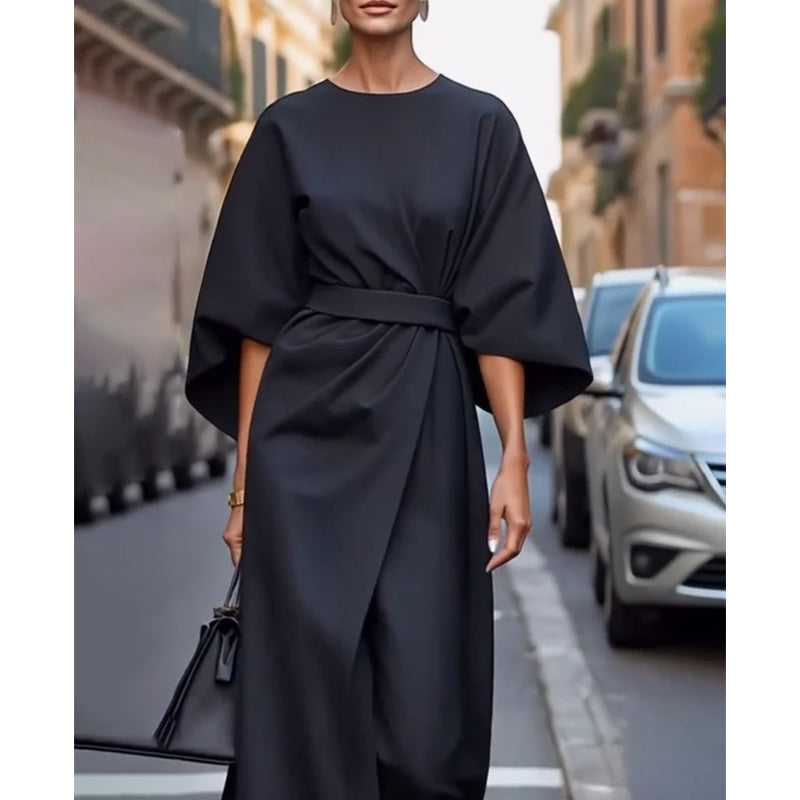 Jurk Met Elegante Lantaarnmouwen En Riem