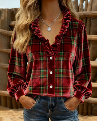 Top Met Franje Details, V-Kraag Ontwerp En Fluwelen Stof