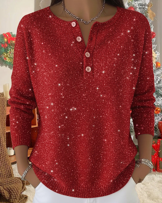 Langemouw Pullover Met Ronde Hals En Knopen