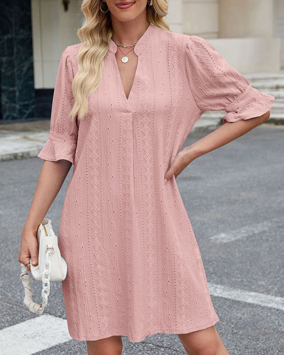 Jurk Effen Kleur V-hals