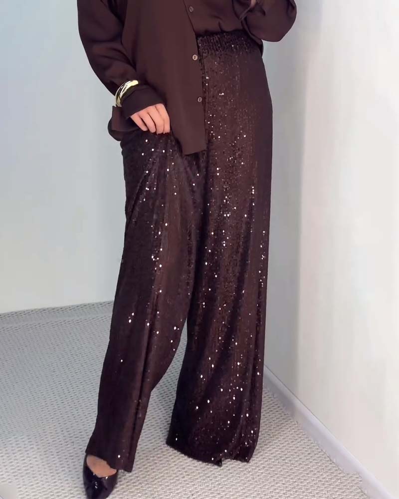 Broek Casual Pailletten Wijde-pijpen