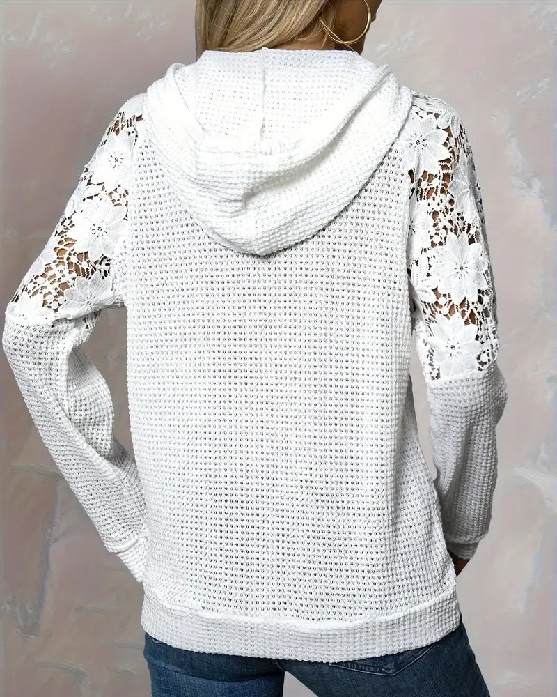 Hoodie V-Hals Lange Mouwen Kant Casual