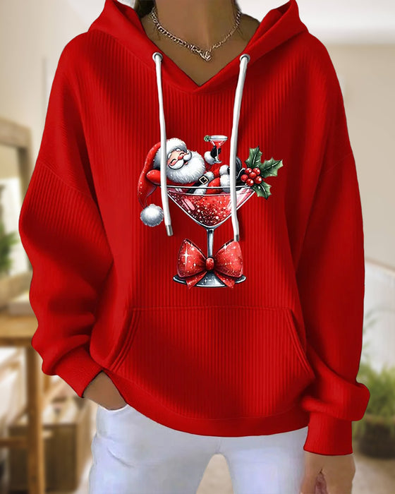 Hoodie Met Kerstman En Wijnglas Print, Kap Design