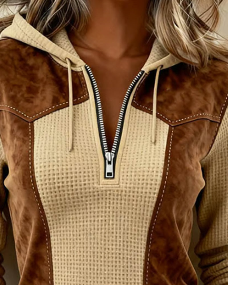 Trui Met Capuchon Rits Wafel Kleurvlak