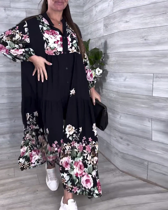 Jurk Bloemenprint Casual Lantaarnmouw