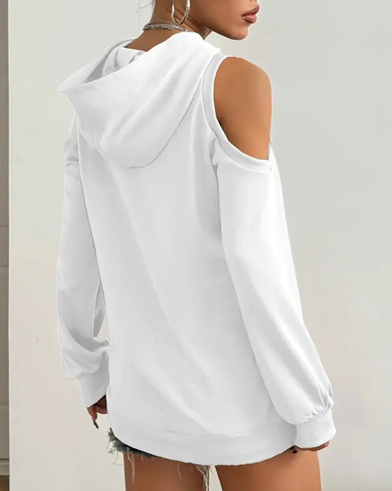 Off-The-Shoulder Sweatshirt Met Capuchon