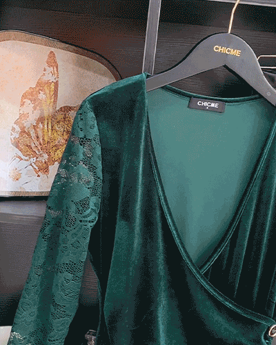 Top Met Sexy Stijl, V-Kraag Ontwerp, Kantstof En Lange Mouwen