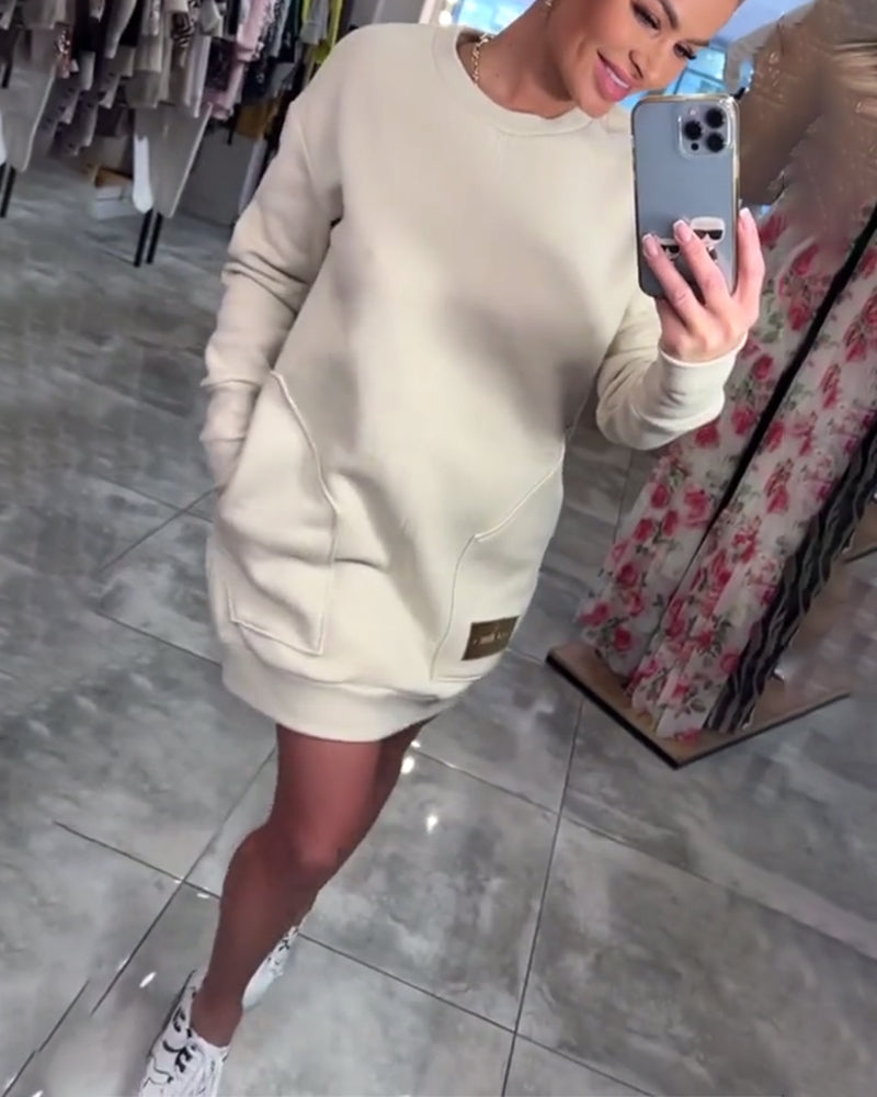 Jurk Pullover Zak Lange Mouw