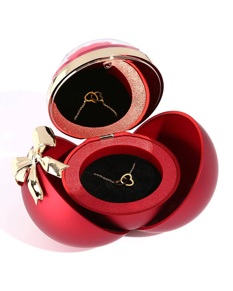 Ball Rose Box - Met Gegraveerde Dubbele Hart Ketting