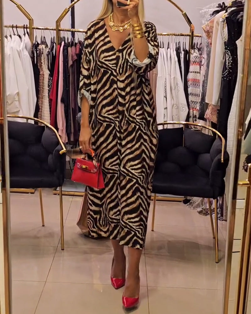 Casual jurk met zebraprint en V-hals
