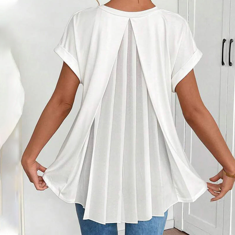 T-Shirt Met Korte Mouwen Effen Kleur Patchwork