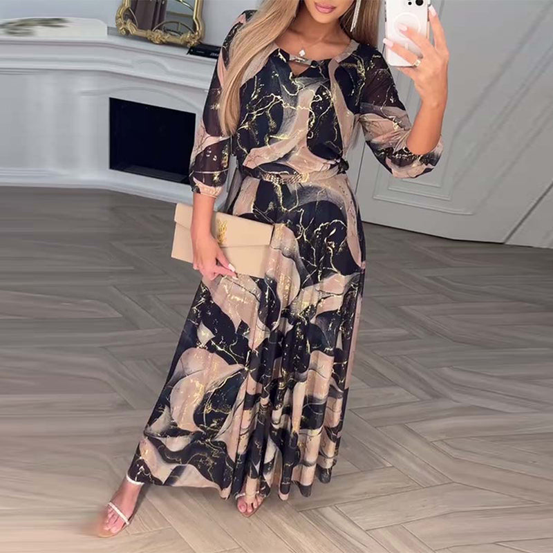 Jurk Elegant Driekwartmouw Geprint Taille