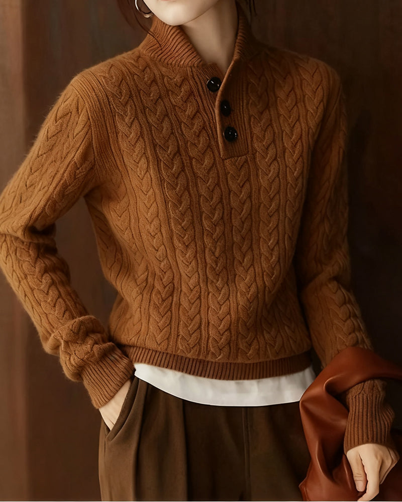 Trui Met Opstaande Kraag Kabelgebreid