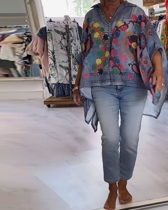 Blouse Onregelmatige Print Nep-spijkerstof