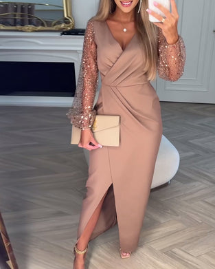 Pailletten Mouwen Elegante Split Jurk