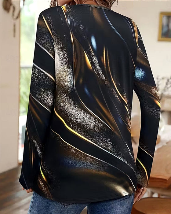 Geprinte Casual Langmouwige Top Met Ronde Hals