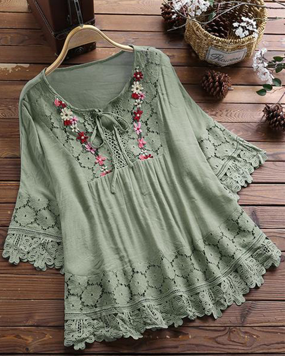 Effen kleur kanten kanten holle blouse