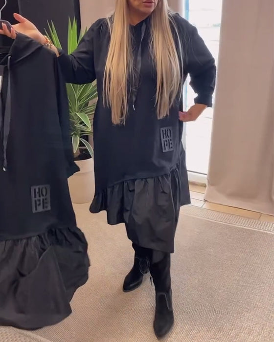 Lange mouw paneel losse capuchon jurk