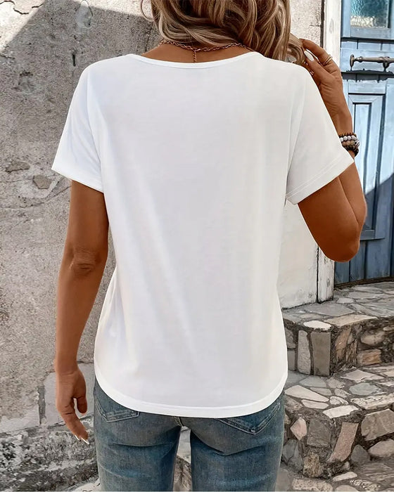 T-Shirt Veelzijdig Crossover V-Hals Korte Mouw