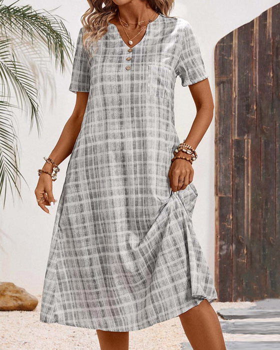 Jurk Korte Mouw Geruit Casual