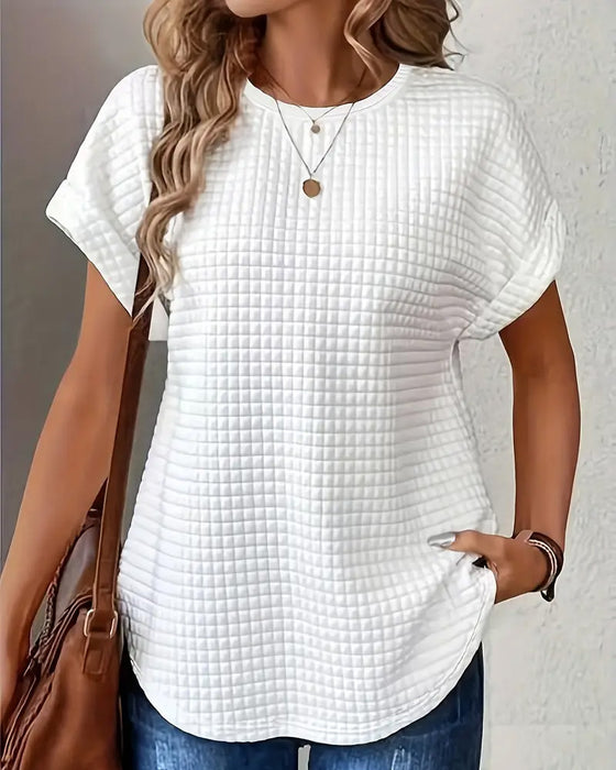 T-Shirt Ronde Hals Effen Kleur Vleermuismouwen