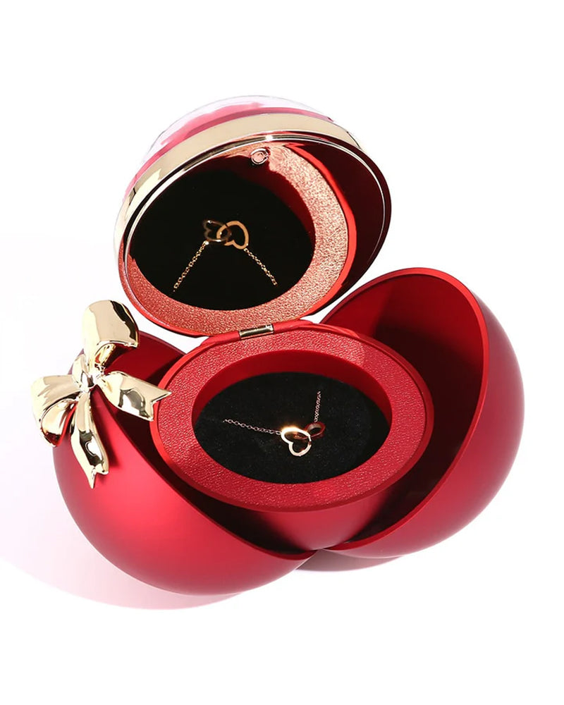 Ball Rose Box - Met Gegraveerde Dubbele Hart Ketting